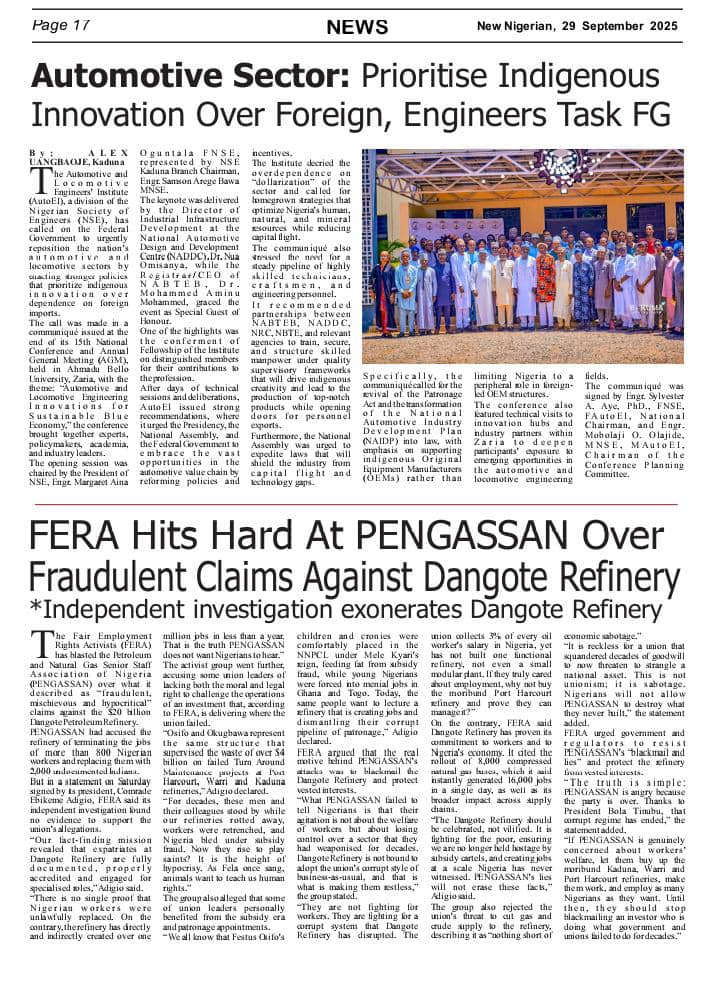 AutoEI 15th National Conference: Engineers Task FG to Prioritize Indigenous Innovation for Nigeria &amp; Blue Economy