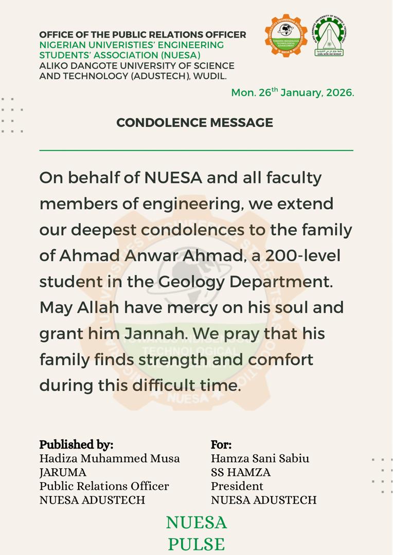 Condolence Message: NUESA Mourns the Passing of Ahmad Anwar Ahmad