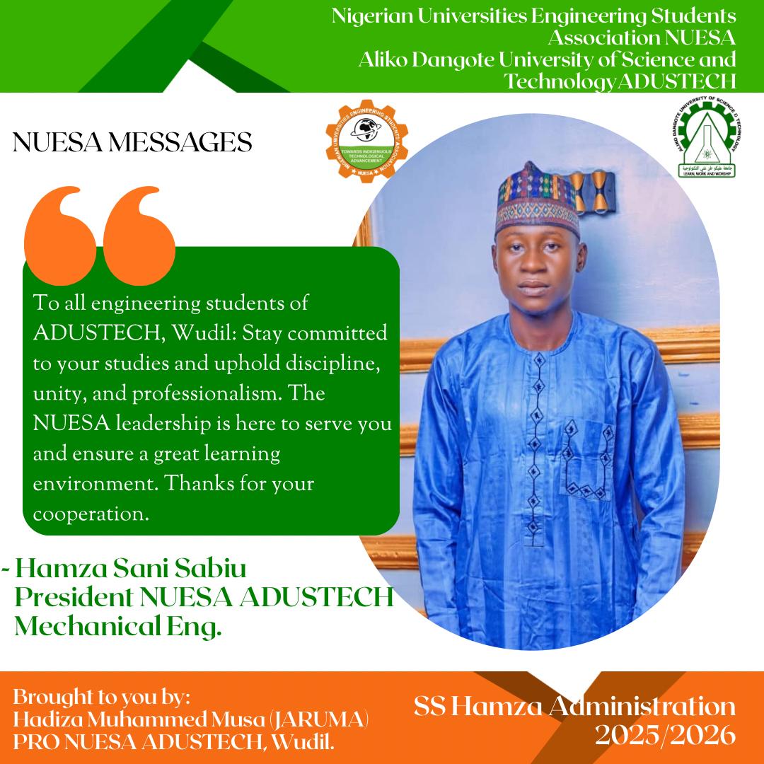 Presidential Charge: SS Hamza Urges Engineering Students to Uphold Discipline and Unity