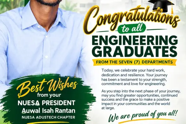 Class of Excellence (2026): NUESA President Auwal Isah Rantan Congratulates Engineering Graduates Across Seven Departments